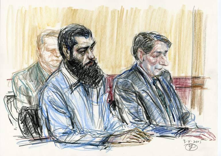Abid Naseer, pictured above in a courtroom drawing, and his accomplices had planned to attack the New York City subway system and a shopping center in Manchester, England (AP Photo/Victor Juhasz)