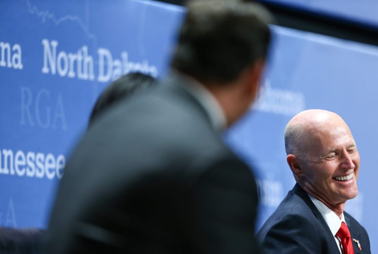 Florida Gov. Rick Scott is in the political discussion about potential GOP vice presidents and the 2018 Florida Senate race. (AP Photo/Chase Stevens)