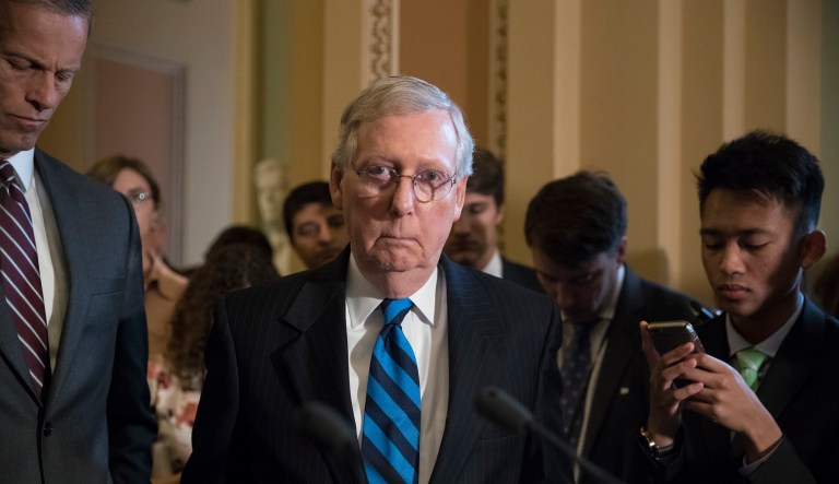 Senate Majority Leader Mitch McConnell vowed to revive the 2015 bill that repealed much of Obamacare's taxes and spending, and then deal with the thorny negotiations about replacement after. (AP Photo/J. Scott Applewhite)