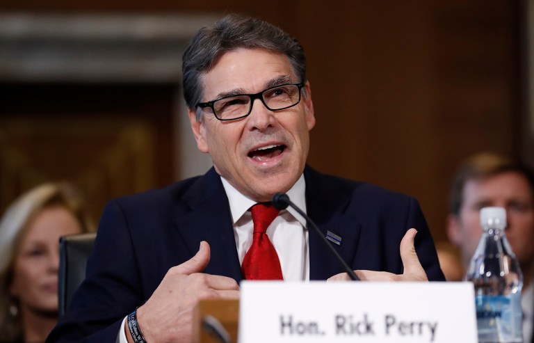 Energy Secretary-designate, former Texas Gov. Rick Perry, testifies on Capitol Hill in Washington. (AP Photo/Carolyn Kaster)