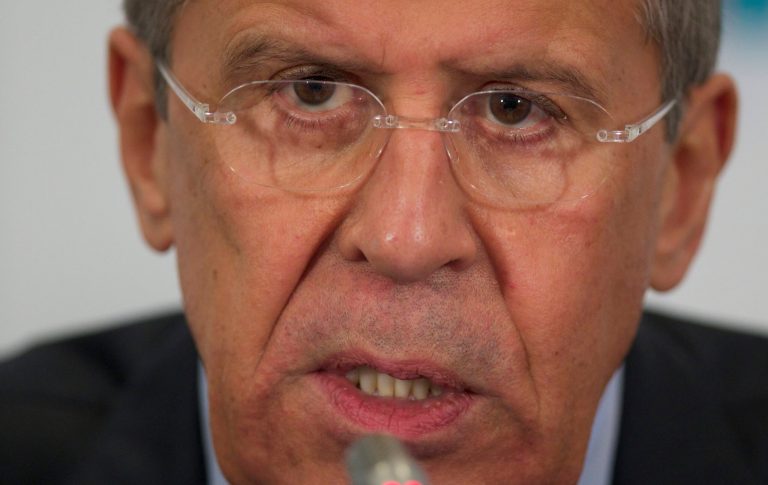 Russian Foreign Minister Sergey Lavrov speaks during a news conference after the meeting of foreign ministers from Caspian countries, in Moscow, Russia, on Tuesday, April 22, 2014. (AP Photo/Ivan Sekretarev)