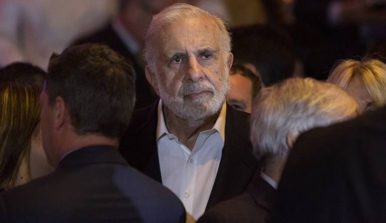 Carl Icahn, billionaire activist investor, waits for Donald Trump, president and chief executive of Trump Organization Inc. and 2016 Republican presidential candidate, not pictured, to speak at an election night event in New York, U.S., on Tuesday, April 19, 2016. Trump, the billionaire real-estate mogul, got a major boost in his quest to secure the Republican nomination with a majority of delegates but could not eliminate the possibility of a contested convention.