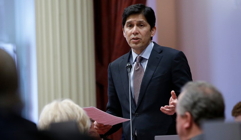 Kevin de Leon will face off with Dianne Feinstein in California's jungle primary next summer. The top two finishers of that contest will compete in the general election in November. (AP Photo/Rich Pedroncelli)
