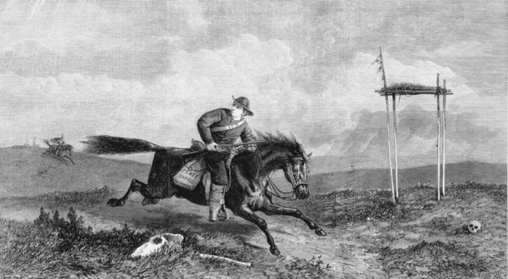 Pony Express horse rider relaying mail