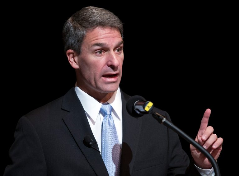 Virginia Republican gubernatorial candidate Ken Cuccinelli speaks at the Battleground Forum on Friday at the Prince William campus of George Mason University in Manassas, Va. (AP/Cliff Owen)