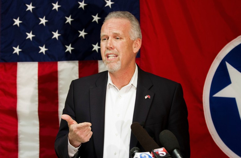 Tennessee state Rep. Joe Carr last year in Murfreesboro. Reporters and pundits looking for the next Dave Brat are eyeing Carr. (AP Photo/Erik Schelzig, File)