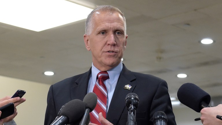 Sen. Thom Tillis, R-N.C., collapsed Wednesday during Washington race, received CPR, and was taken away in an ambulance. (AP Photo/Susan Walsh, File)