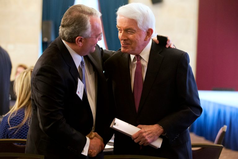 American Petroleum Institute President and CEO Jack Gerard, left,Â says he expects the ban to be removed by the end of the year. (AP Photo/Jacquelyn Martin)
