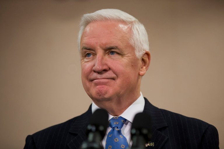 Despite a potentially devastating political scandal, Pennsylvania Gov. Tom Corbett says he wants New Jersey Gov. Chris Christie's endorsement during this year's election. (AP Photo/Matt Rourke)