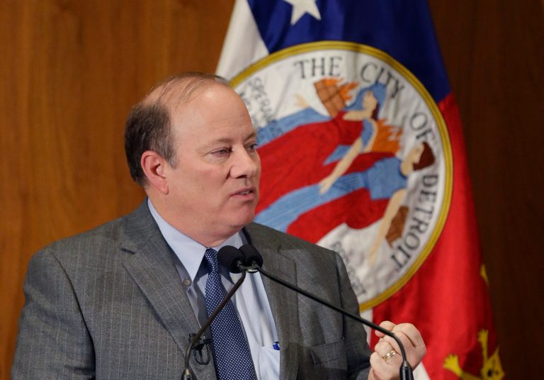 Detroit Mayor Mike Duggan delivers his first State of the City address Wednesday in Detroit. (AP Photo/Carlos Osorio)