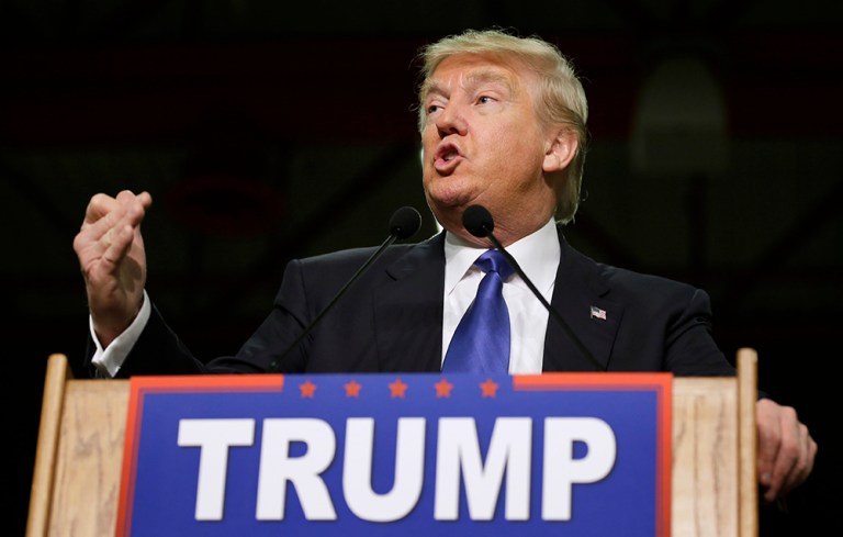 According to the final poll before Iowans vote, businessman Trump leads the Republican field with 28 percent of the vote. (AP Photo/Charlie Neibergall)