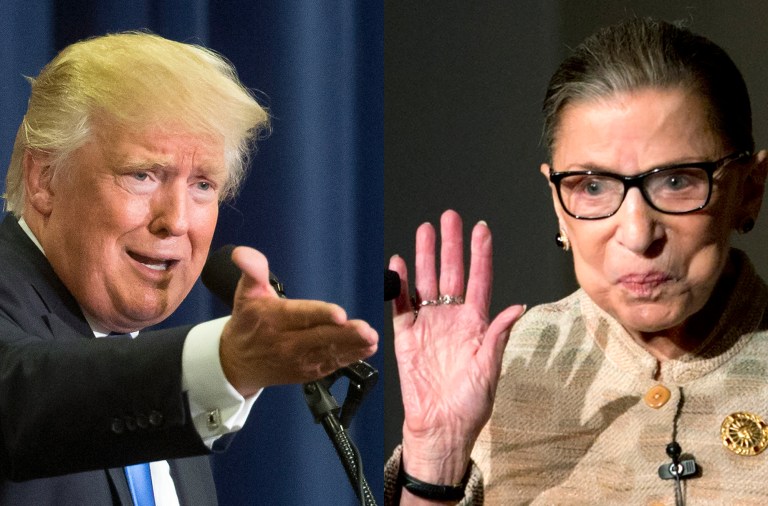 Donald Trump escalated his assault on Supreme Court Justice Ruth Bader Ginsburg early Wednesday morning by calling for her resignation. (AP Photos)