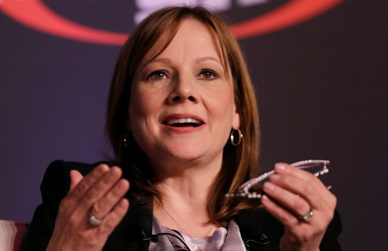 Mary Barra, CEO of General Motors, speaks at the 2014 Automotive Forum, Tuesday, April 15, 2014 in New York. The forum is sponsored by the National Automobile Dealers Association (NADA) and J.D. Power.(AP Photo/Mark Lennihan)