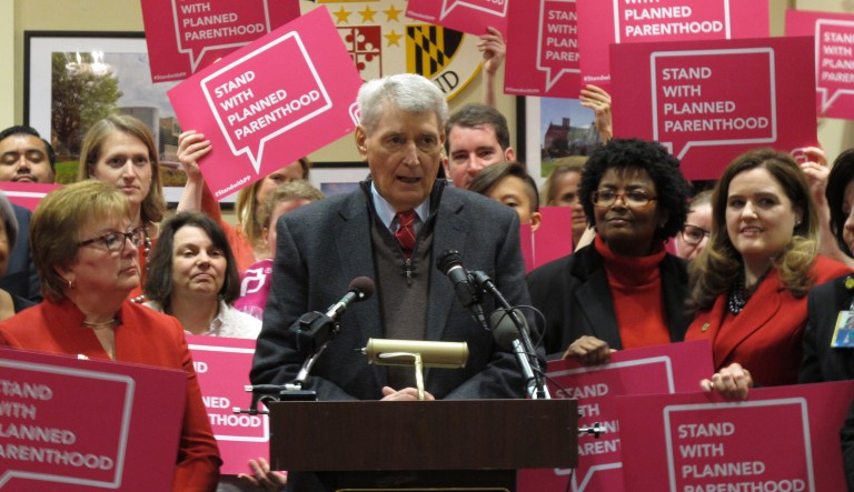 Maryland House Speaker Michael Busch speaks at a news conference in support of legislation to continue funding for services provided by Planned Parenthood. (AP Photo/Brian Witte)