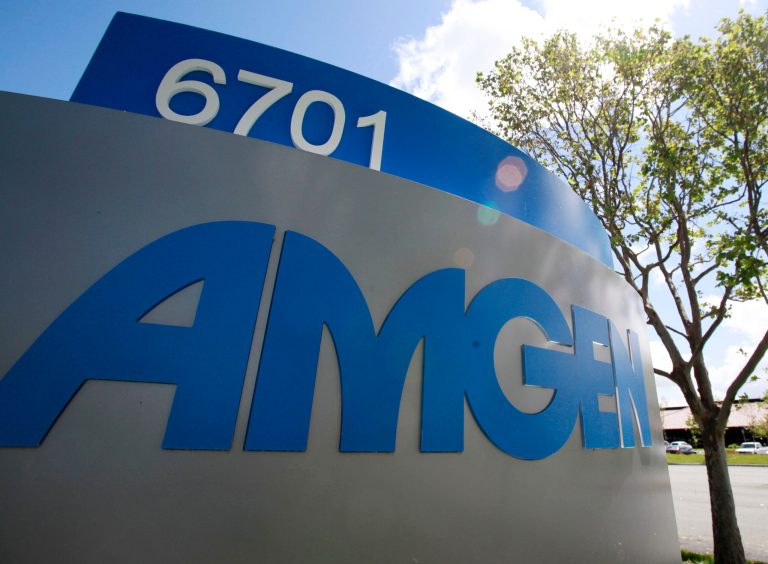 FILE - This April 20, 2010 file photo, shows the exterior view of Amgen Inc. in Fremont, Calif. Amgen reports quarterly earnings on Tuesday, April 22, 2014. (AP Photo/Paul Sakuma, File)
