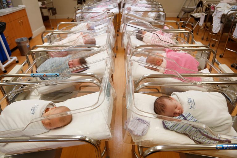 Newborns rest in the nursery of Aishes Chayil, a postpartum recovery center, in Kiryas Joel, N.Y. (AP Photo/Seth Wenig)