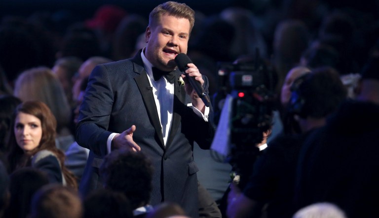 James Corden speaks from the audience at the 60th annual Grammy Awards at Madison Square Garden on Sunday, Jan. 28, 2018, in New York. (Photo by Matt Sayles/Invision/AP)