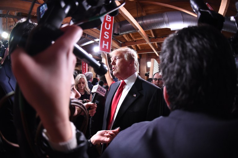Donald Trump assailed the Saturday debate audience, saying they were too friendly to Jeb Bush. (AP Photo/Rainier Ehrhardt)
