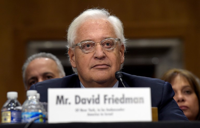 David Friedman, nominated to be U.S. ambassador to Israel, testifies on Capitol Hill in Washington, Thursday, Feb. 16, 2017, at his confirmation hearing before the Senate Foreign Relations Committee. (AP Photo/Susan Walsh)