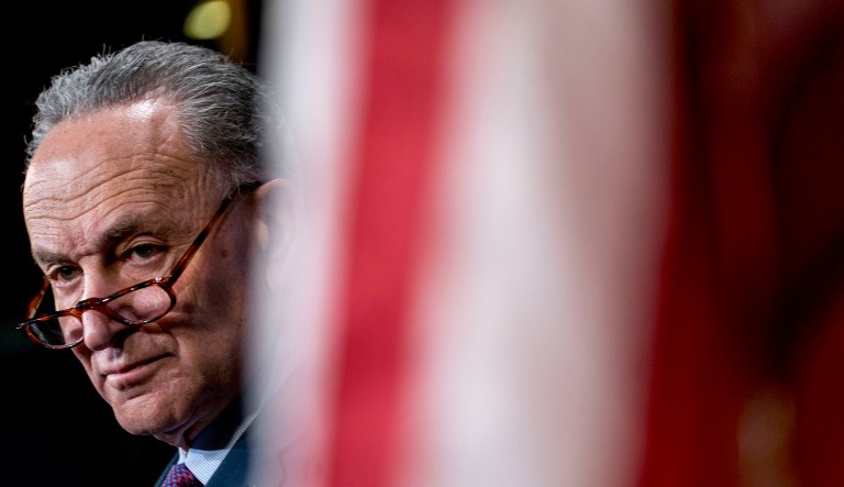 The caucus voted unanimously to march over to Minority Leader Chuck Schumer's office. (AP Photo/Andrew Harnik)