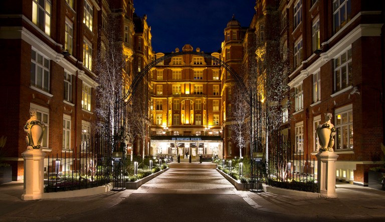  The newly restored, original garden courtyard entrance to the St. Ermin's Hotel in St. James's Park, London.