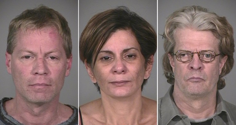  This combo made from photos provided by the Indianapolis Metropolitan Police Department shows from left, Mark Leonard, 43, his wife, Shirley Leonard, 43, and his brother, Bob Leonard, 54, all of Indianapolis, who were arrested Friday, Dec. 21, 2012 and charged with murder, arson and other counts in a Nov. 10 gas explosion that killed two people. Authorities say the explosion in the Richmond hill subdivision in Indianapolis was deliberately set up so the three could collect a big insurance payout. (AP Photo/Indianapolis Metropolitan Police Department)  
