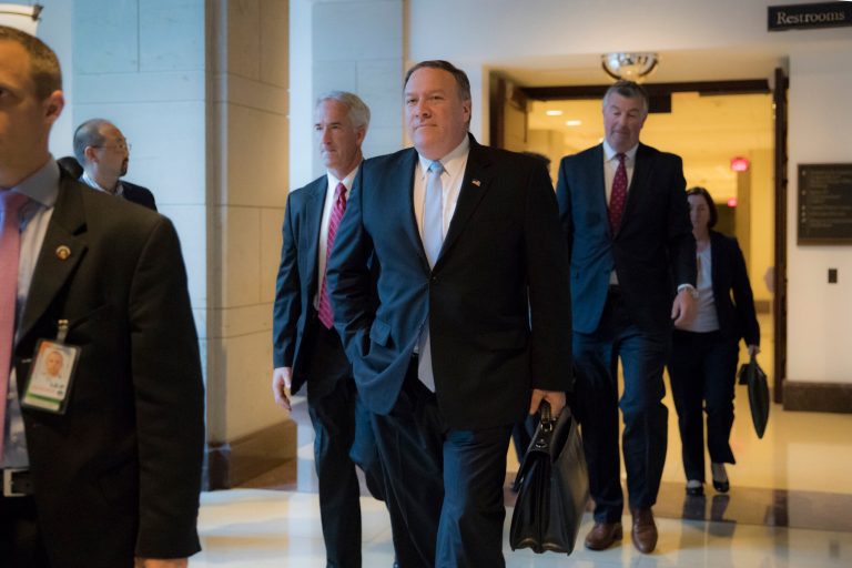 CIA Director Mike Pompeo, center, would need to seek President Trump's approval if the new appointee who will head up the CIA's Iran operations wanted to do something very risky. (AP Photo/J. Scott Applewhite)