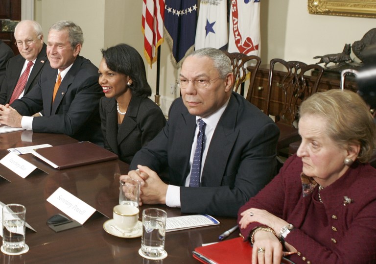 State Department's inspector general found the documents as it examined the maintenance of sensitive records and use of personal accounts and hardware by former Bush-era State leaders Colin Powell, Condoleezza Rice and Madeleine Albright. (AP Photo/Evan Vucci)