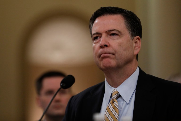 FBI Director James Comey pauses while speaking during a House Intelligence Committee hearing in Washington on Monday, March 20, 2017. (Aaron P. Bernstein/Bloomberg)