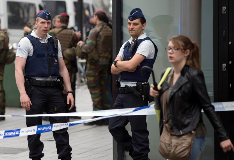 A man attacked and wounded two police officers in the Belgian city of Charleroi. (AP Photo/Virginia Mayo)
