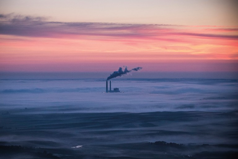 A coal-burning energy plant is seen in an aerial view in the early morning hours of July 30, 2013 near Bismarck, N.D. (Andrew Burton/Getty images)
