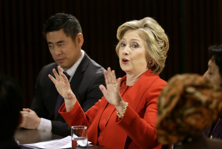 When MItt Romney suggested hiring more women, he was a sexist, but when Hillary Clinton suggests not hiring men, she's a comedian? (AP Photo)