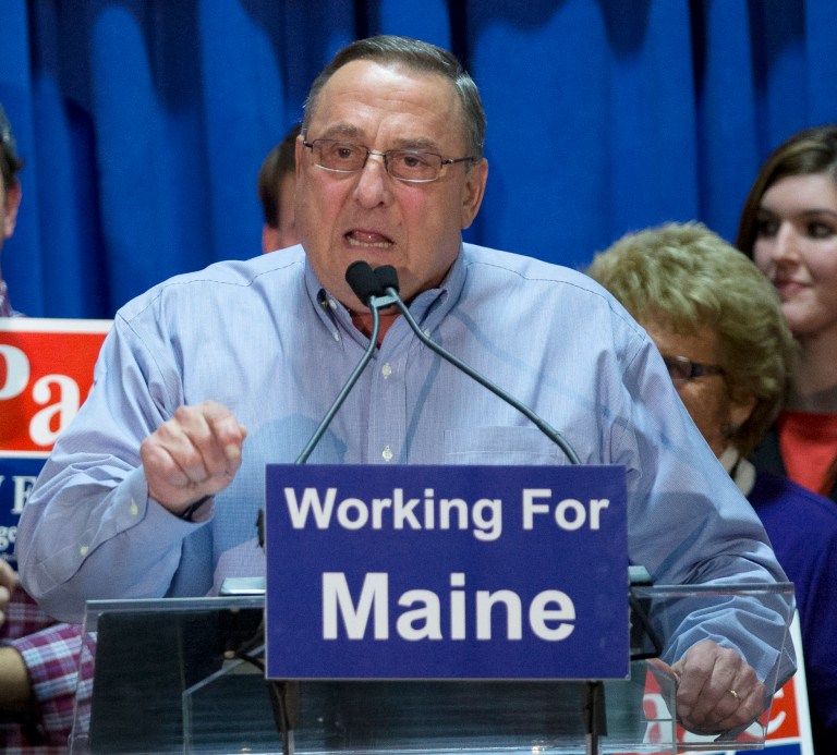 FILE-In this file photo made Tuesday, Nov. 5, 2013, Gov. Paul LePage speaks at his campaign kick-off event, in Augusta, Maine. Although LePage has criticized the education available in Maine, the state's fourth- and eighth-graders scored above average on national science and math assessments, according to a study released Thursday. (AP Photo/Robert F. Bukaty, files)