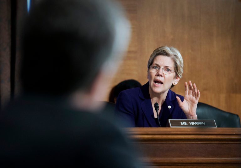 Sen. Elizabeth Warren, D-Mass., questions a witness at Senate Banking Committee hearing on Capitol Hill in Washington on March 7. (AP Photo/Cliff Owen, File)