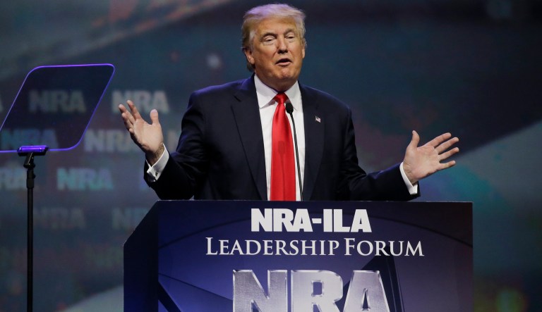 Trump's tweet comes ahead of NRA CEO and Executive Vice President Wayne LaPierre.s expected speech at the Conservative Political Action Conference. (AP Photo/Mark Humphrey, File)
