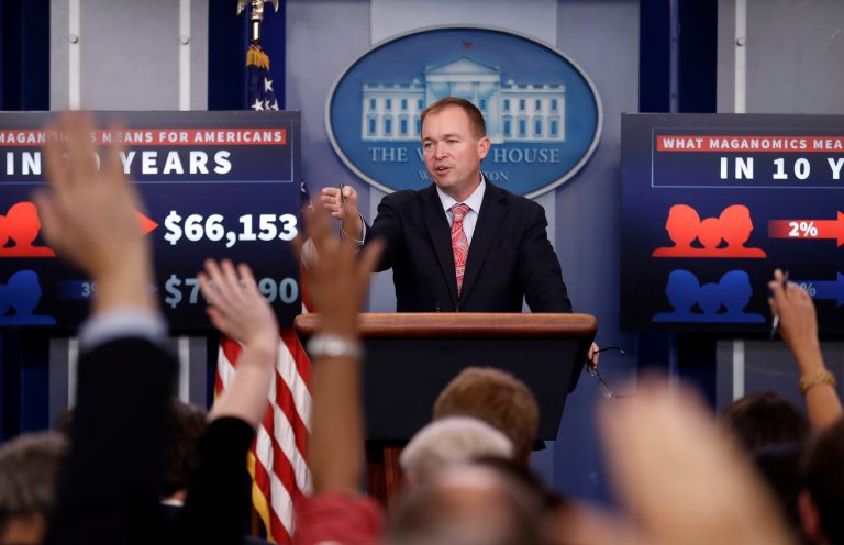 White House Budget Director Mick Mulvaney fields questions from members of the media during the daily press briefing at the White House in Washington, Thursday, July 20, 2017. (AP Photo/Pablo Martinez Monsivais)