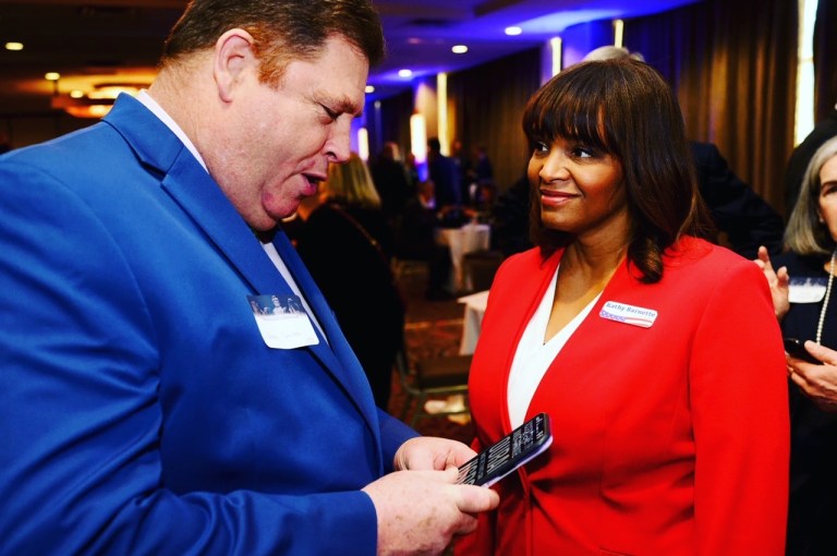 Republican U.S. Senate candidate Kathy Barnette attends the Allegheny County Republican Party Lincoln Day dinner. 