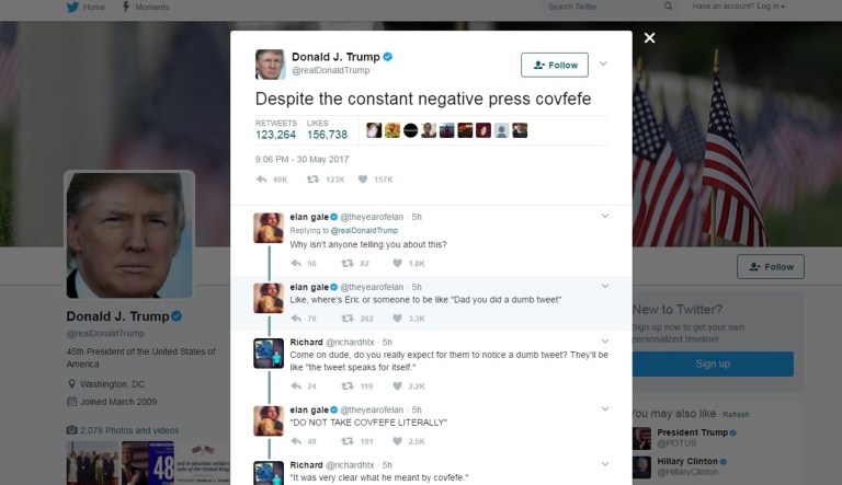 This screen grab shows a tweet from President Donald Trump which has social media trying to find a meaning in the mysterious term 