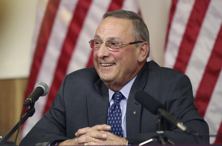 President Trump congratulated Maine Gov. Paul LePage on his recent weight loss during remarks at the Department of Interior on Wednesday. (AP Photo/Robert F. Bukaty)
