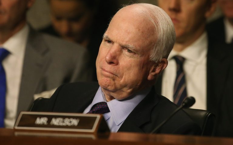 Sen. John McCain listens to testimony during a committee hearing on Capitol Hill May 21, 2015 in Washington. (Photo by Mark Wilson/Getty Images)