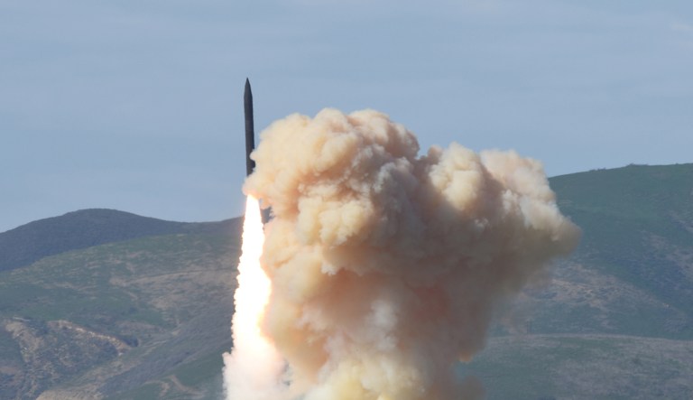 A long-range ground-based interceptor is launched from Vandenberg Air Force Base, Calif. Tensions between North Korea and the U.S. escalated following a unanimous U.N. Security Council vote to sanction the rogue regime. (Defense Department's Missile Defense Agency via AP)
