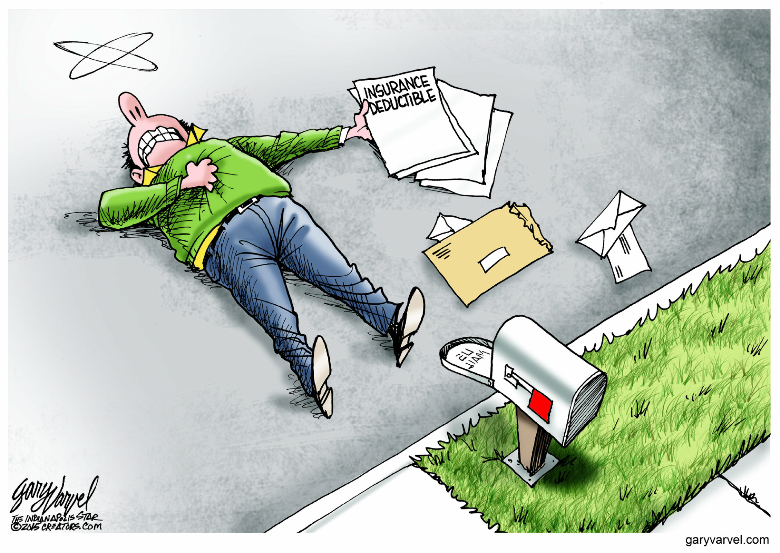 Editorial cartoon: Deductible pains