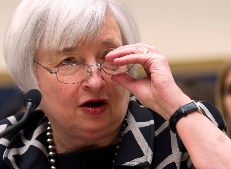 Federal Reserve Chair Janet Yellen testifies on Capitol Hill in Washington on Tuesday. (AP Photo/Cliff Owen)