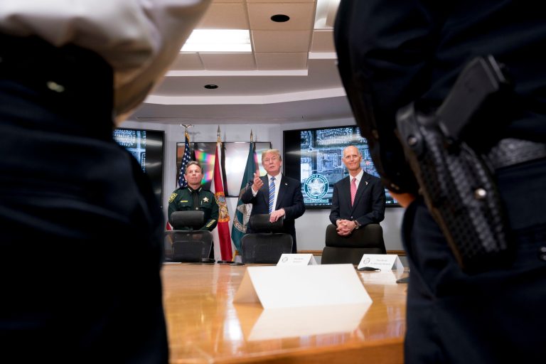 Trump spoke on Friday with Sen. John Cornyn, R-Texas, about a bipartisan bill he introduced with Sen. Chris Murphy, D-Conn. The legislation would improve how state and federal governments report on people who are convicted of crimes, and could ban more from purchasing guns. (AP Photo/Andrew Harnik)