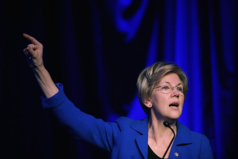 Sen. Elizabeth Warren delivers remarks during the Good Jobs Green Jobs National Conference at the Washington Hilton April 13, 2015 in Washington. (Photo by Chip Somodevilla/Getty Images)