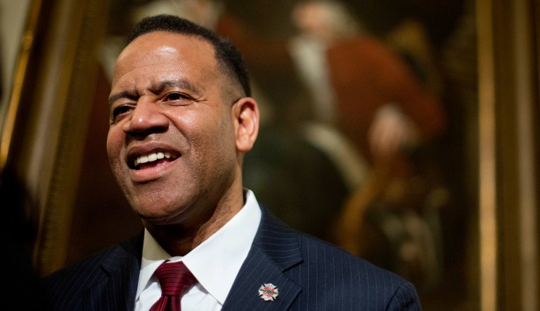 In this 2015 photo, former Atlanta fire chief Kelvin Cochran speaks after being terminated for expressing orthodox Christian views on marriage and sex. On Wednesday, the U.S. District Court for the Northern District of Georgia held that the City of Atlanta's policies related to restricting non-work speech were too broad and that it should not unconstitutionally discriminate against particular views. (AP Photo/David Goldman)
