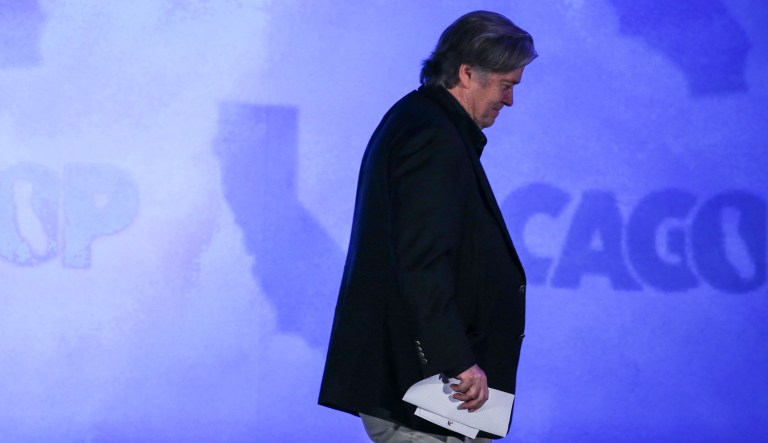 It's beginning to look like Bannon's drive to oust Senate Majority Leader Mitch McConnell is a drive to install Majority Leader Chuck Schumer. (AP Photo/Ringo H.W. Chiu)