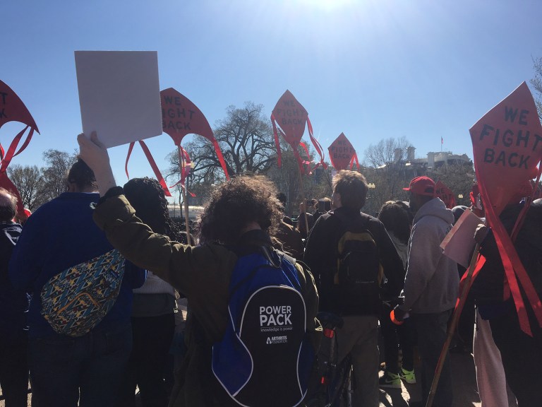 Protesters gathered outside the White House on Thursday afternoon. (Emily Jashinsky/Washington Examiner)