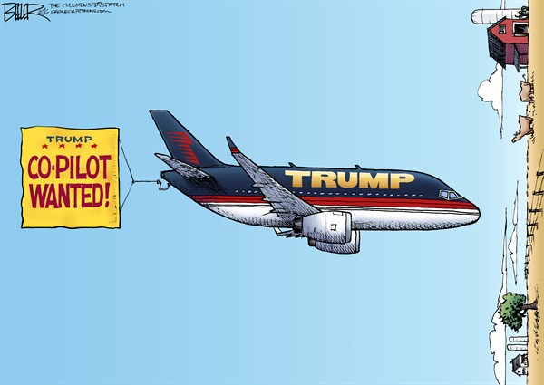 Editorial cartoon: Co-pilot wanted