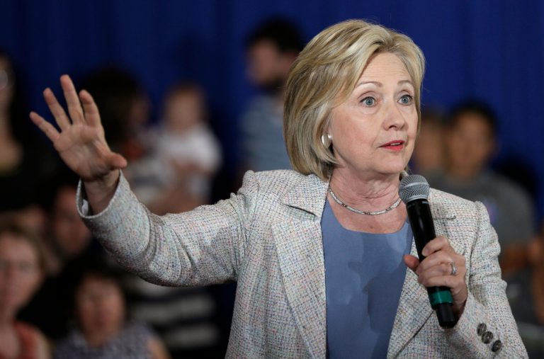 Democratic presidential candidate Hillary Rodham Clinton speaks during a campaign event, Sunday, July 26, 2015, at Iowa State University in Ames, Iowa. (AP Photo/Charlie Neibergall)